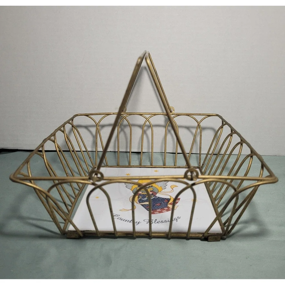 Vintage Metal Bread Basket W/ Handles~ Angel Trivet In Bottom~ Country Blessings